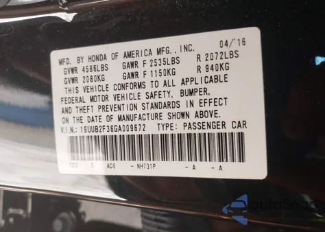 2016 Acura Tlx V6 из США, поврежденный, VIN 19UUB2F36GA009672